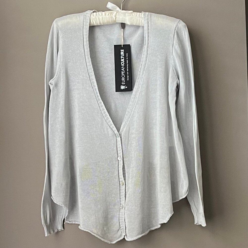 NWT - European Couture - Cotton Hi Low Button Cardigan -  44 IT / US Med